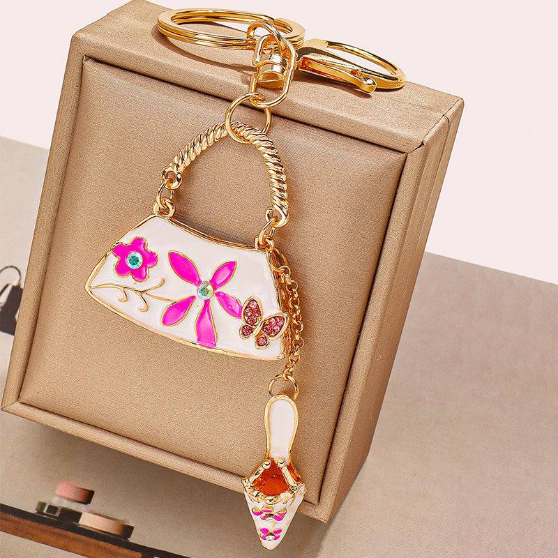 Pink Multicharm Floral Themed Bag Charm : C-BG-0055-G-WH