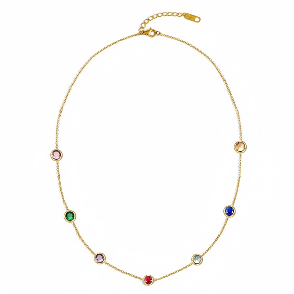 Multi-Color Crystal Studded Gold Plated Fancy Chain Necklace Jewellery For Women & Girls : PX9CH171GML