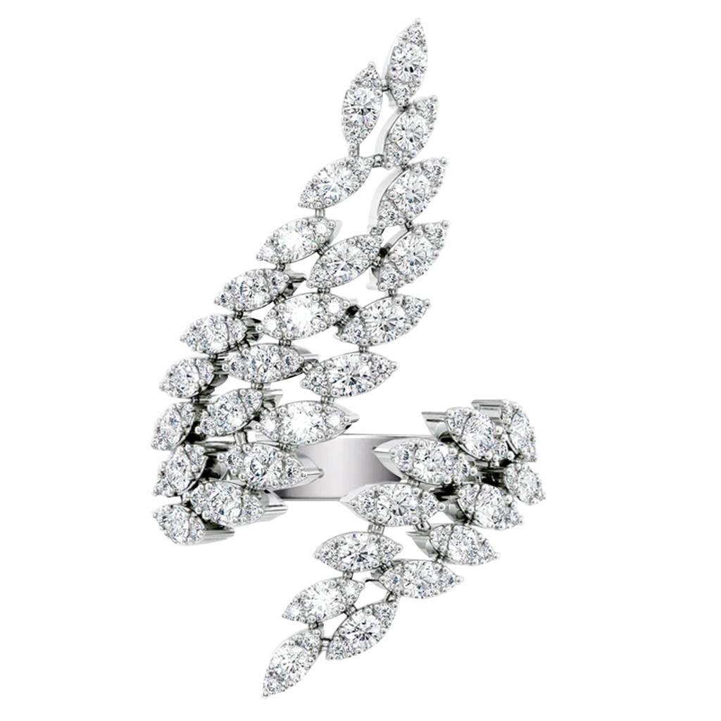 Silver Plated Cubic Zirconia Studded Leaf Style Finger Ring Contemporary Jewellery For Women & Girls : PX8R144