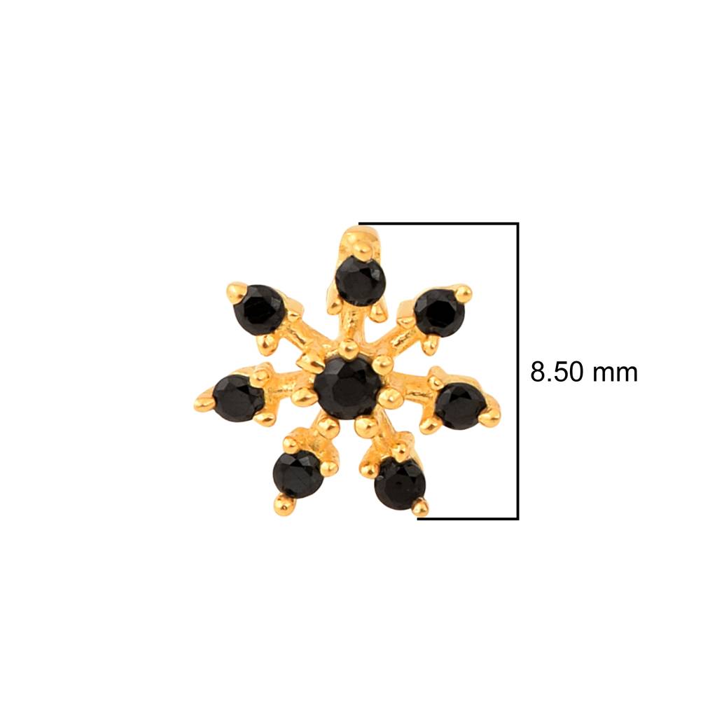 Black Cz Starburst Floral Nose Pin - Sterling Silver Gold Plated : NP-00098_925S_W_BLCZ