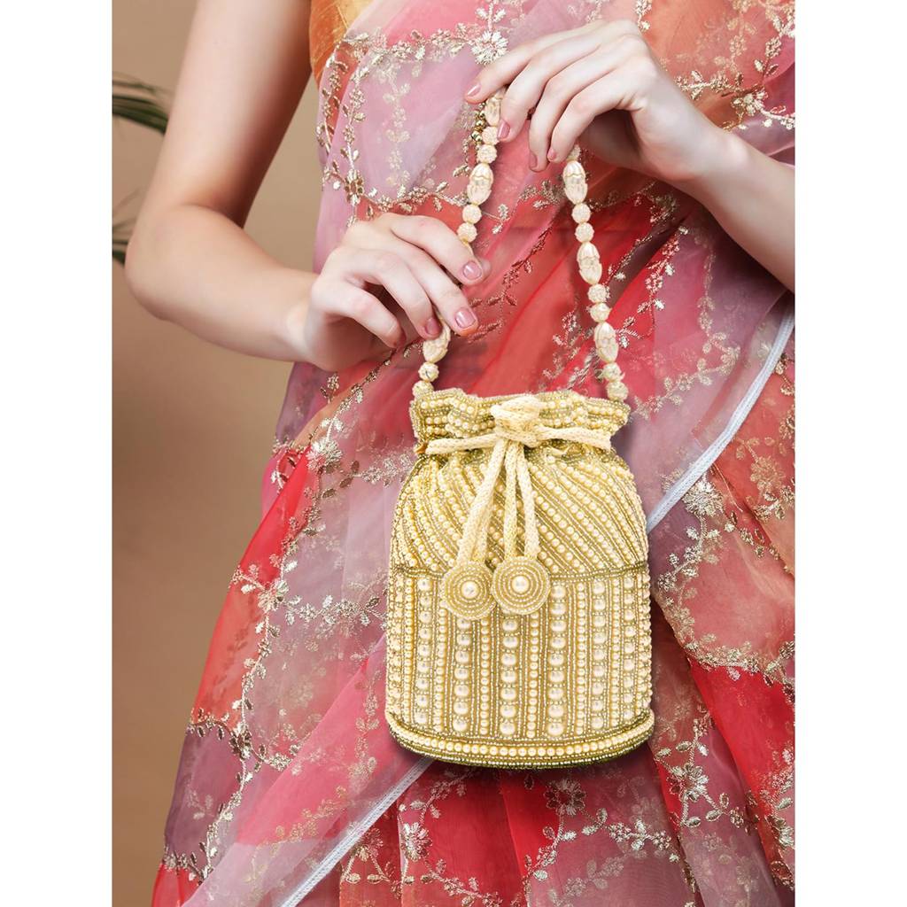 Potli Bags For Women Evening Bag Clutch Ethnic Bride Purse With Drawstring(P98C) : P98CRM