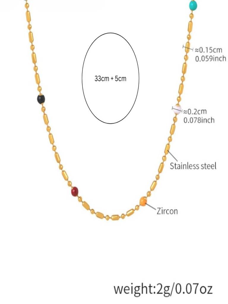 Beaded Chain Necklace For Women Anti-Tarnish Waterproof 18K Gold Plated : ALL1125N1693_33