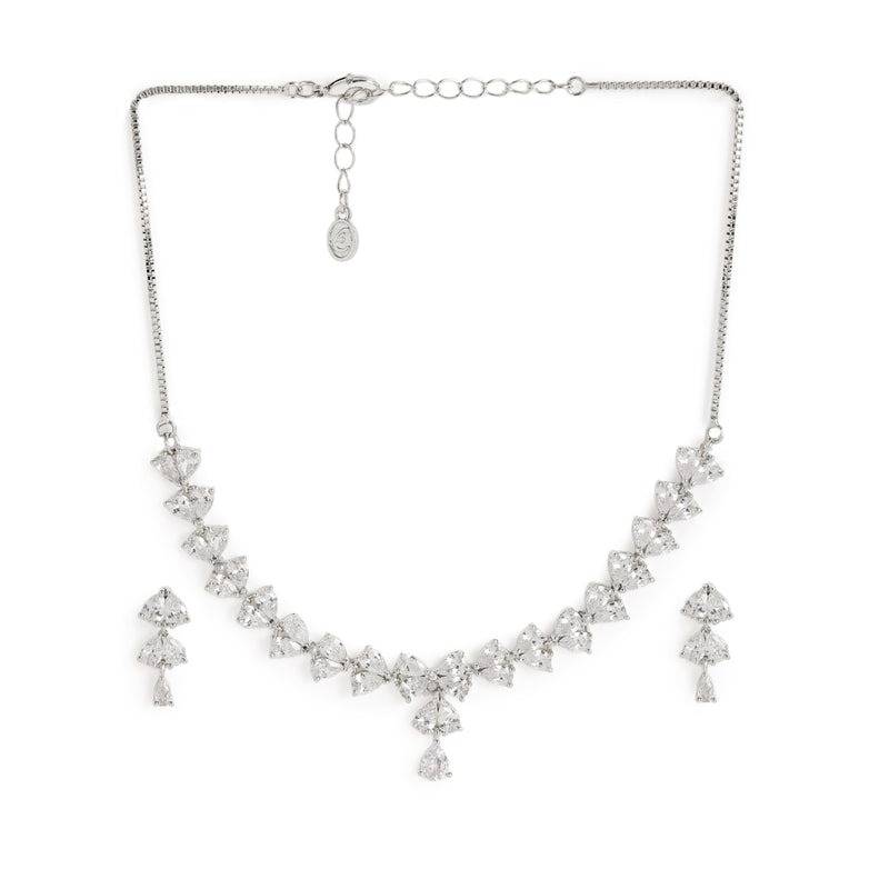 Sparkling Cz V-Shape Necklace Set For Women|Evening Wear & Parties : AD-900-IRWENKER
