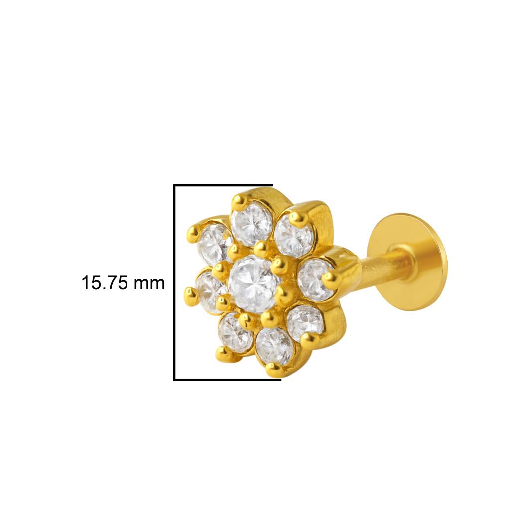 White Cz Floral Cluster Nose Pin 925  Sterling Silver Gold Plated : snp-0022