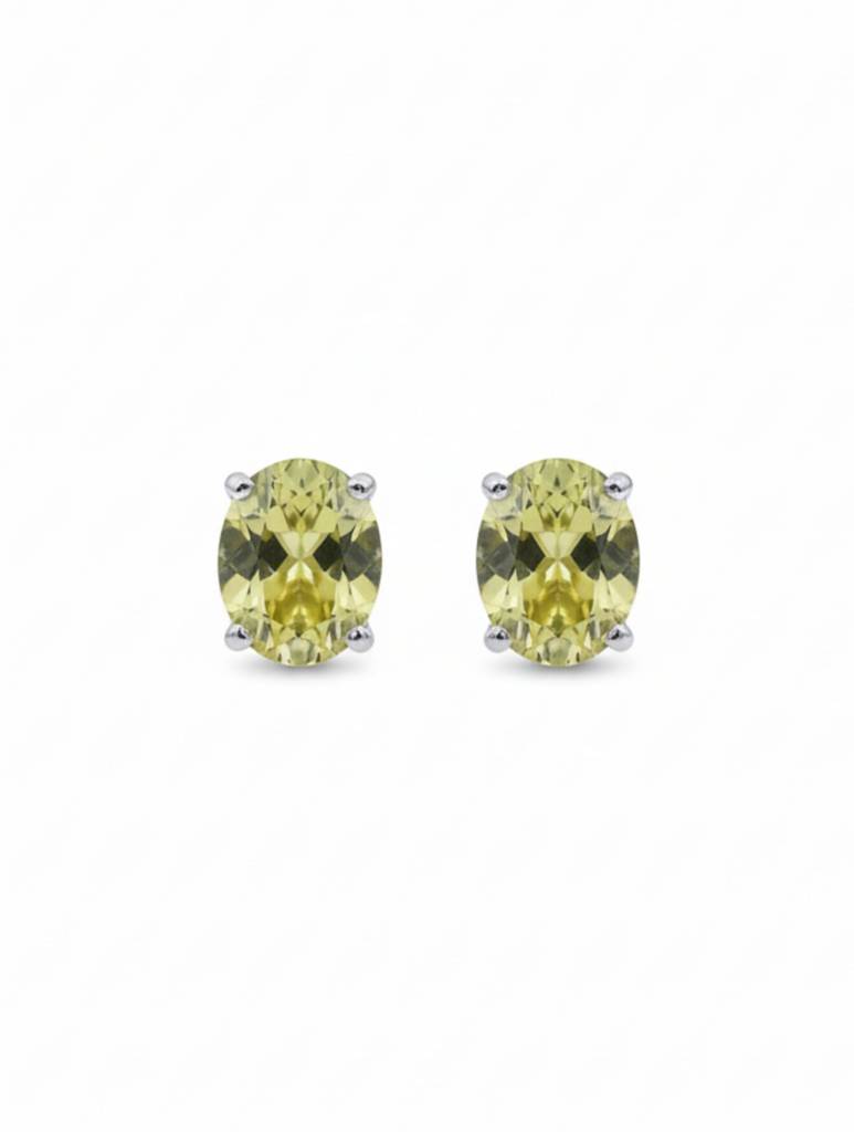 925 Sterling Silver Oval Lemon Topaz Stud Solitaire Earrings : VSILSME043_LT