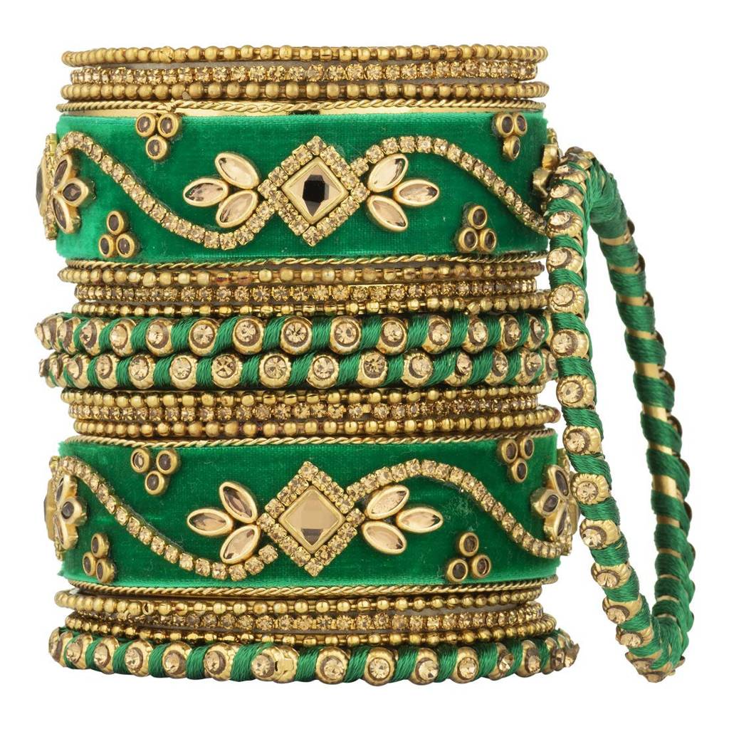 Peora Handmade Velvet Silk Thread Bangle Chuda Set Indian Fashion Jewellery For Women : PF51B13G-6