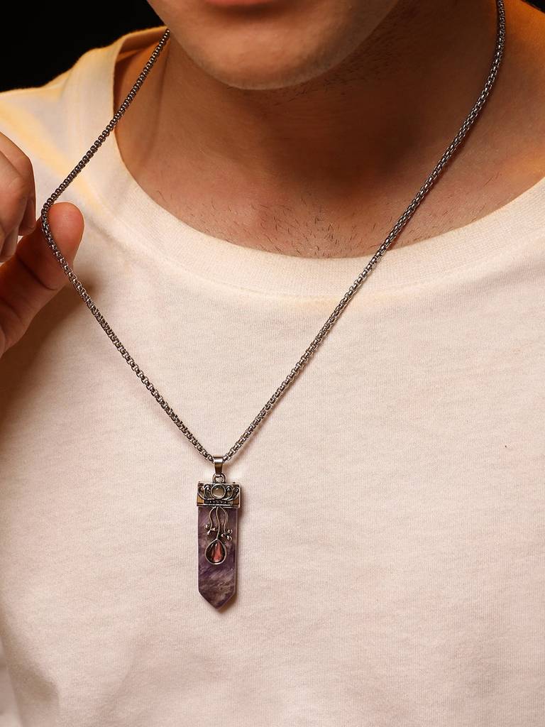 Men'S The Flora Crystal Pendant Necklace - Amertyst Purple : FAPD1112