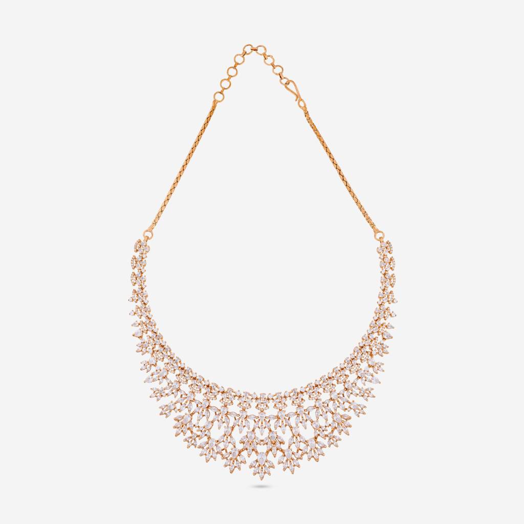 White Gold-Rose - Plated Party Wear Zircon Necklace - 469789 : 469789