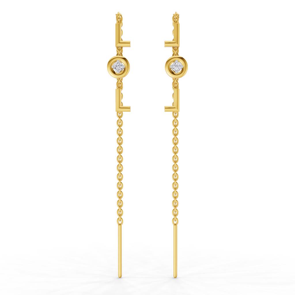 Lab Grown Diamond 0.07Ct 925 Sterling Silver Gold Plated Lol Threader Earrings : SQT19740-EG-925S-007CT