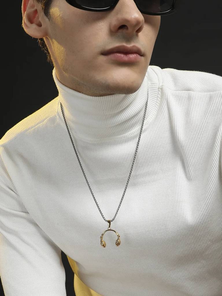 Men'S Headphone Pendant Necklace - Champayne Gold : FAPD1093