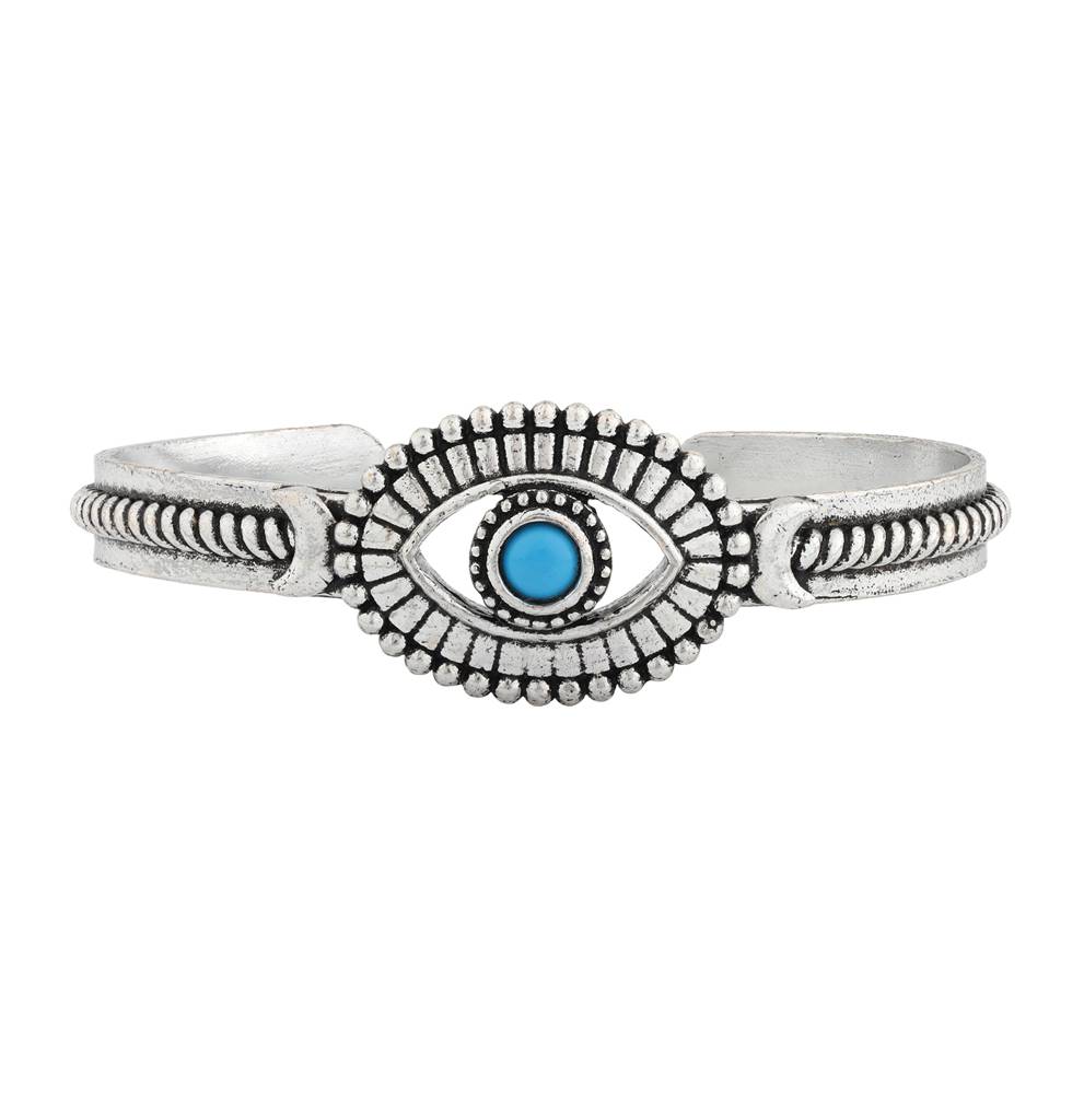 Boho Tribe Wanderer'S Eye Turquoise Oxidised Cuff Bangle : 8905124560053
