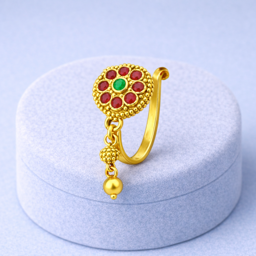 Floral Clip-On Nose Pin 925 Sterling Silver Yellow Plated : CNP-0008