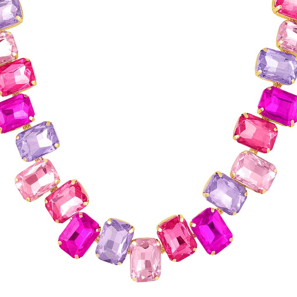 Rani Pink Purple Stones Stylish Necklace For Women & Girls | Gold Plated | Crystals Studded | Festive Contemporary : PX9N161RP