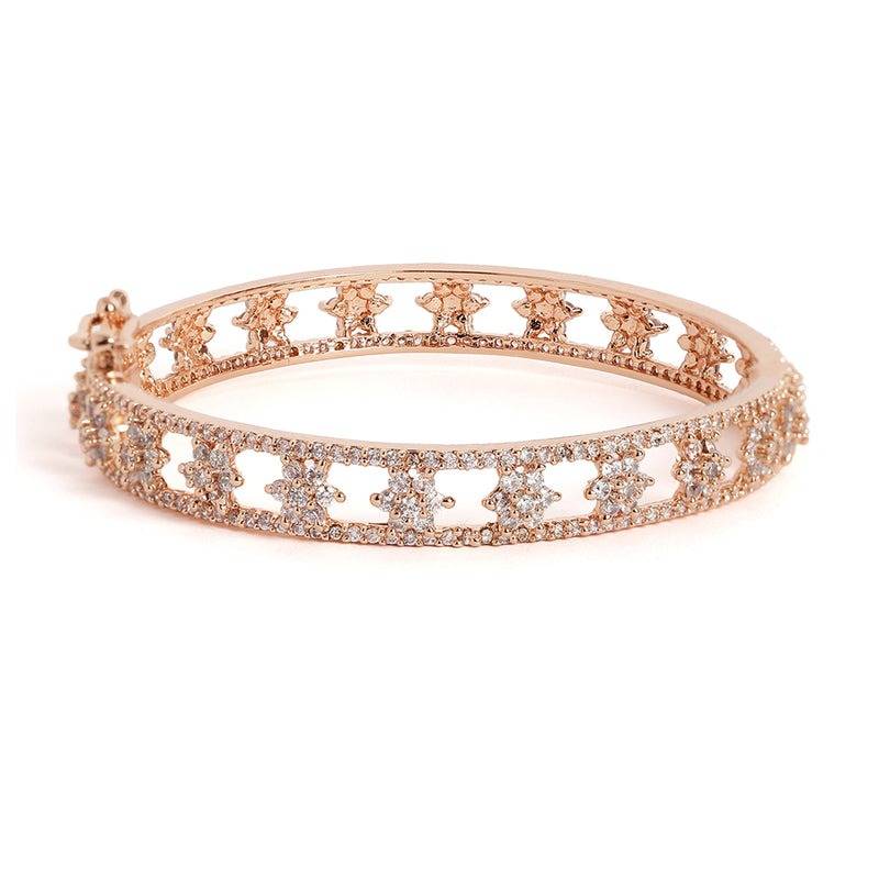 Cz Flower Bangle With Pearl Accents | Statement Bangle : AD-053-RGWEBANGLE