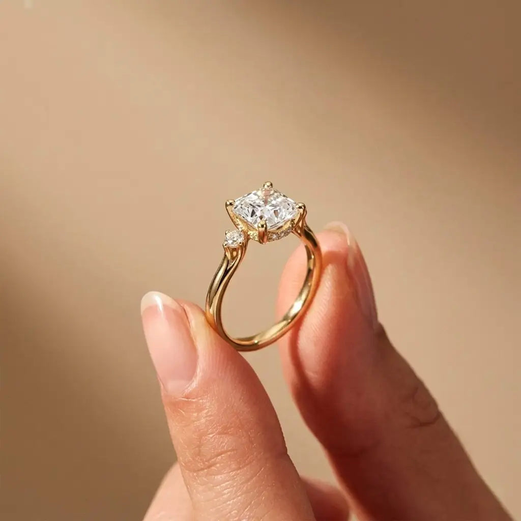 2.58Ct Moissanite Asscher Cut Three Stone Ring : ZLM-10030Y-10N