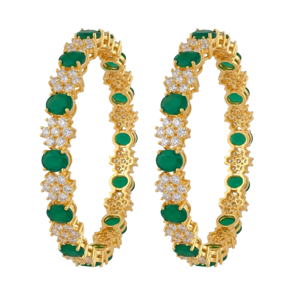 Green Stone Bangle For Women | Cz Floral Designer Bangle With Gold Tone Finish | American Diamond Style Party &  : TP2095G_2.8