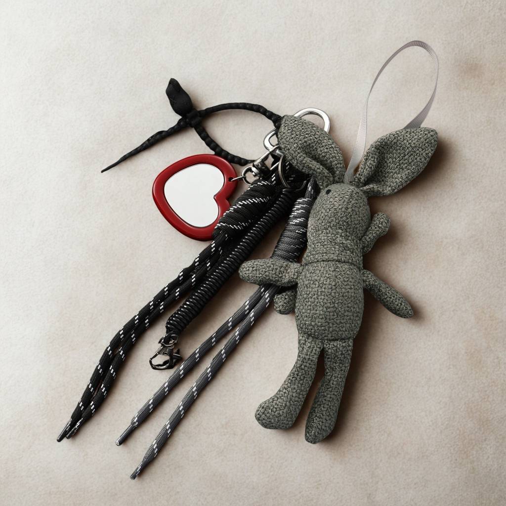 Croche Bunny & Heart Mirror Bag Charm : C-BG-0036-BK