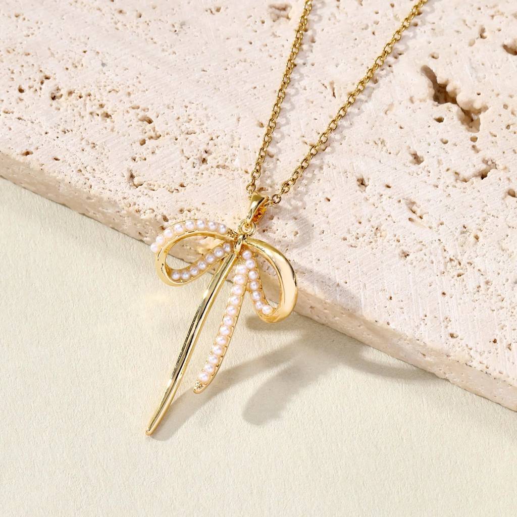 Bow Bliss Duo Necklace And Earrings Combo : NEC-045-G-1