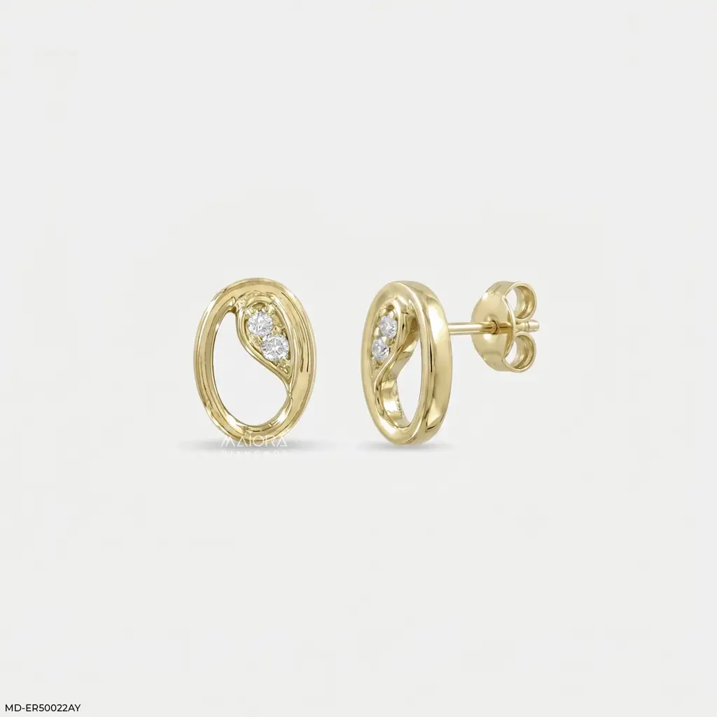 Stellar Oval Wave 18K Yellow Gold-Plated 925 Silver Lab Diamond Studs : MD-ER50022AY