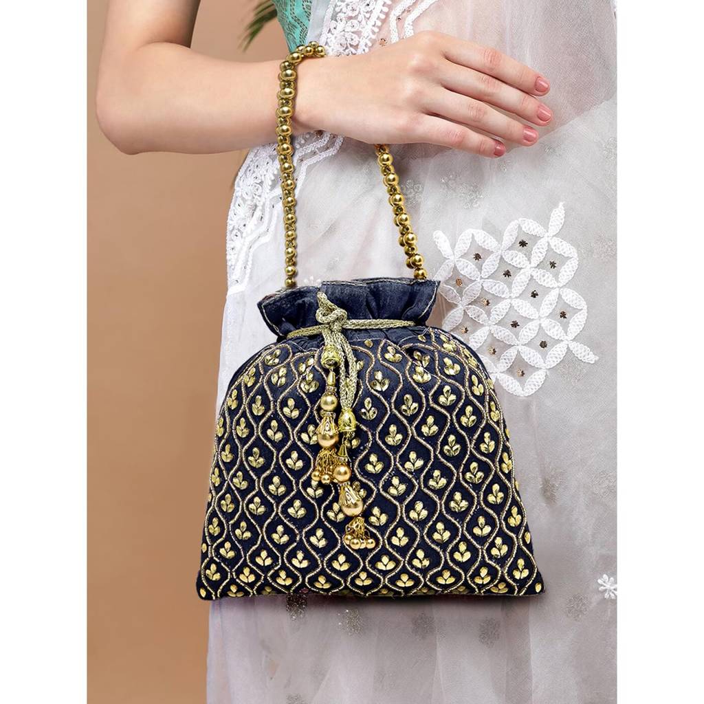Potli Purses For Women Handmade Evening Handbag Stylish Bridal Fashion Wristlet Bag For Girls (P27B) : P27B