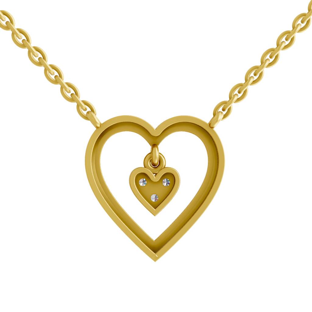 Lab Grown Diamond 0.09Ct 925 Sterling Silver Gold Plated Heart Necklace : SQN19704-NK-925S-009CT