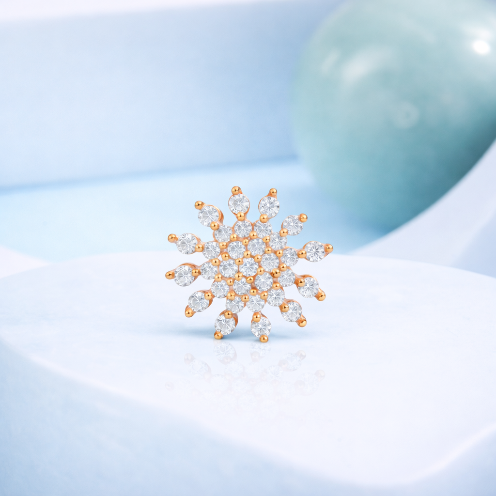 White Cz Snowflake Cluster Nose Pin 925 Gold Plated Sterling Silver : NP-00116_925_YG_WCZ_