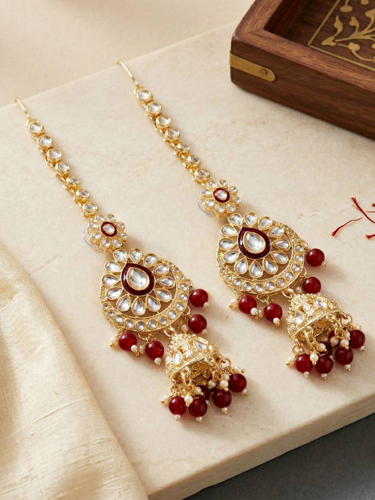 Bridal Kundan Jewellery Set With Hathphool & Nath : 2541-IZK-554-M