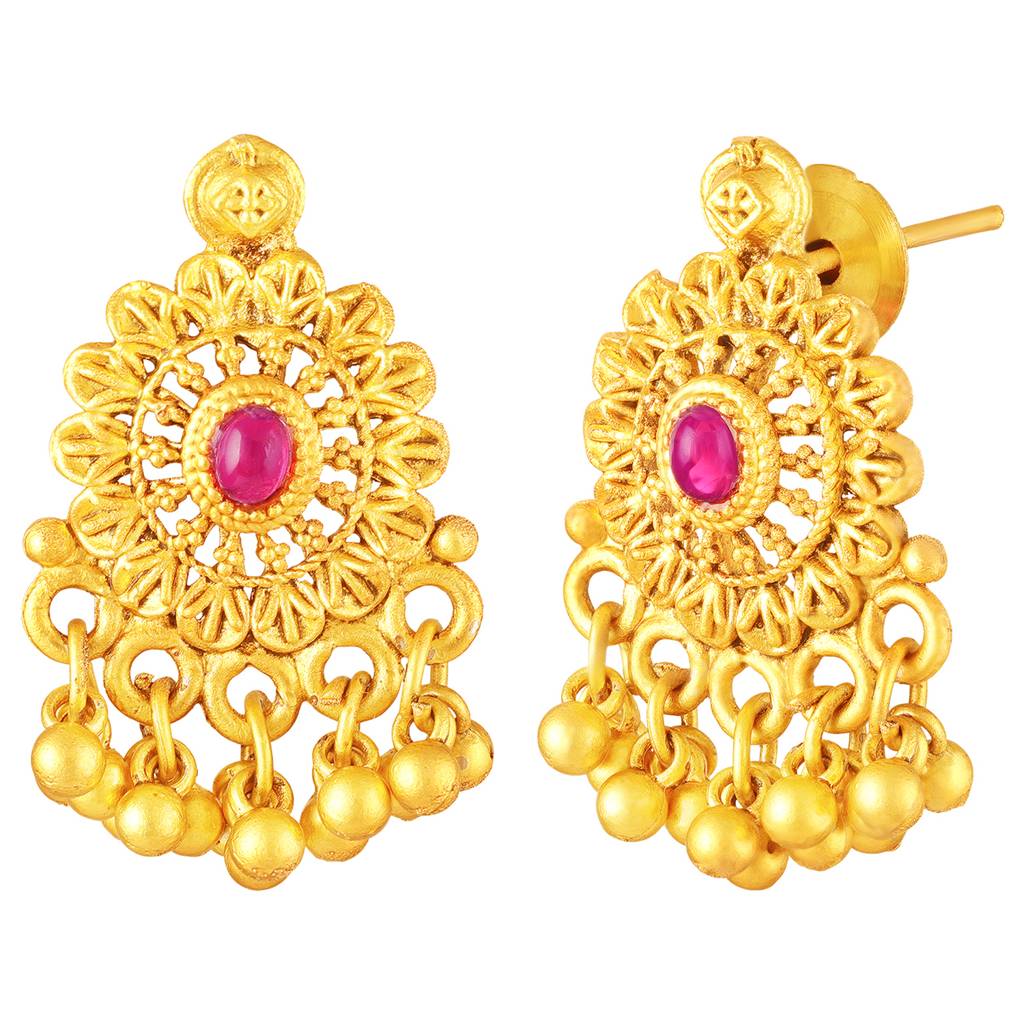 Ethnic Long Necklace Earrings For Women & Girls Gold Plated Faux Ruby Emerald Studded Festive Temple Jewellery Bi : PF04NK02RG
