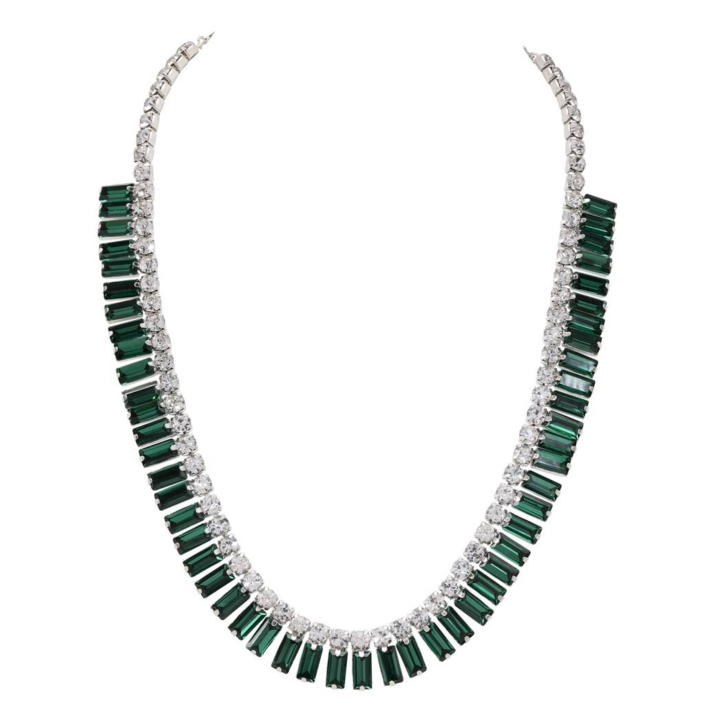 Elegant Silver Plated Classic Green Necklace For Women & Girls : PX9N233GRN