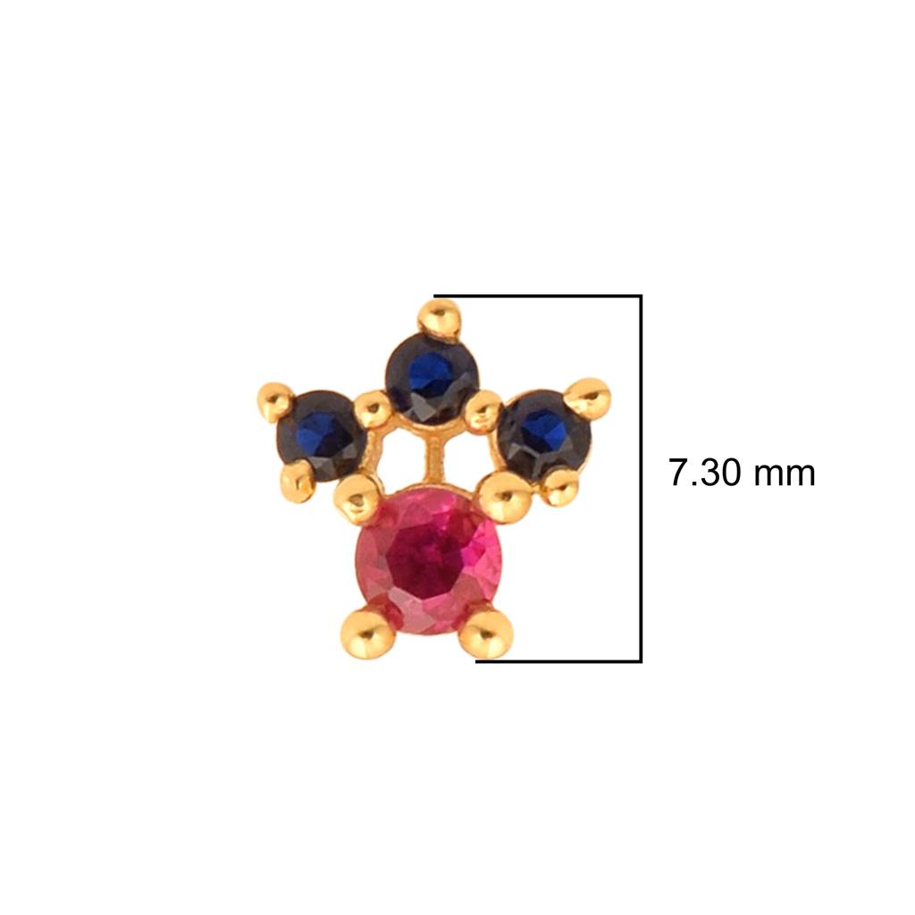 Red & Blue Cz Crown Nose Pin - Sterling Silver Gold Plated : NP-00094_925S_W_RCZ