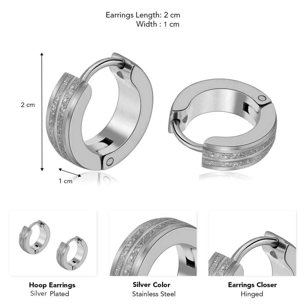 Silver Plated Stainless Steel Stylish Huggie Hoop Earrings For Men & Women (1 Pair) : PX9E66S