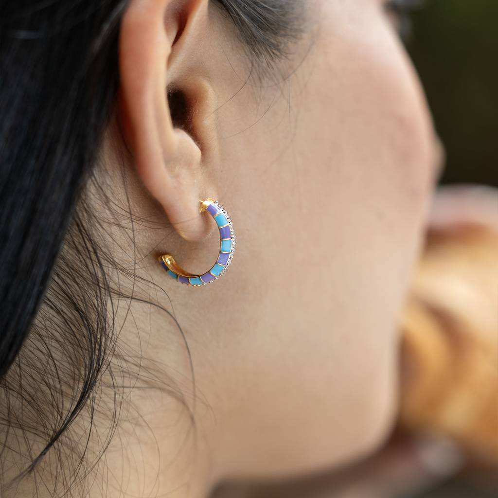 Candyline Enamel Hoops|18Kt Gold Vermeil|Lab Diamonds|Lifetime Warranty : E925YellowZNE226F0