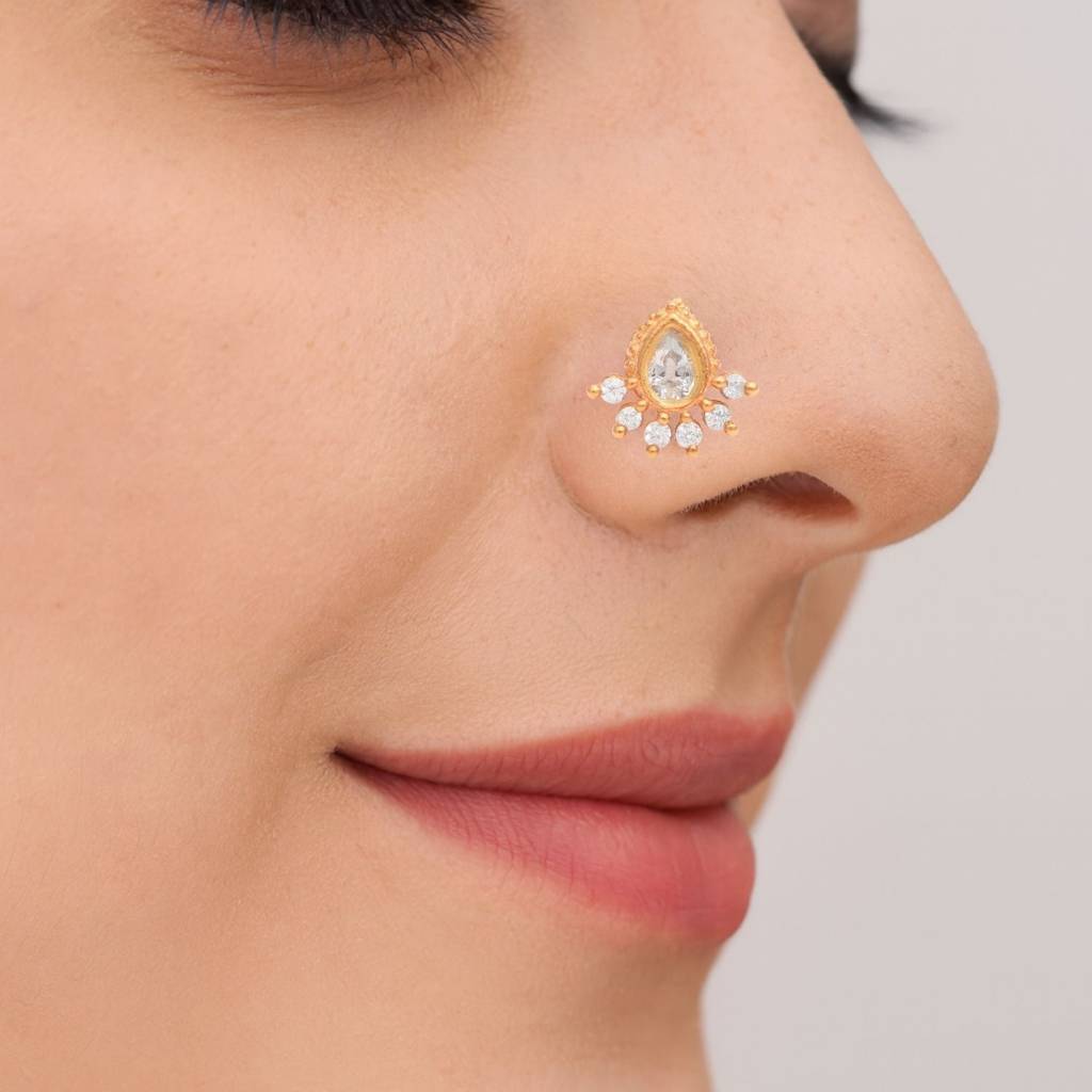 Floral Nose Pin - Sterling Silver Gold Plated : NP-00125_SW277_925S_YG
