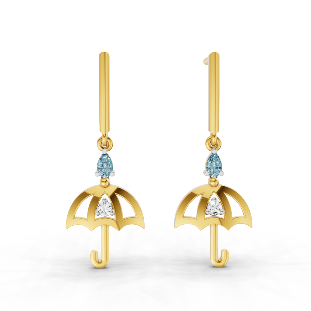Lab Grown Diamond 0.05Ct Round 925 Sterling Silver Gold Plated Umbrella Earrings : SQT19721-EG-925S-005CT