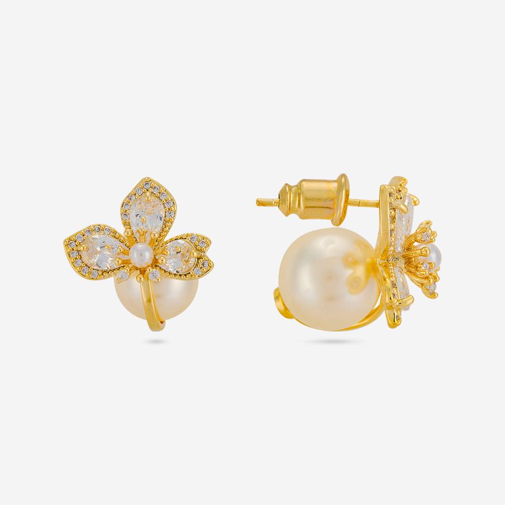 Pearl Gold - Plated Casual Wear Trendy Zircon Earring - 464541 : 464541