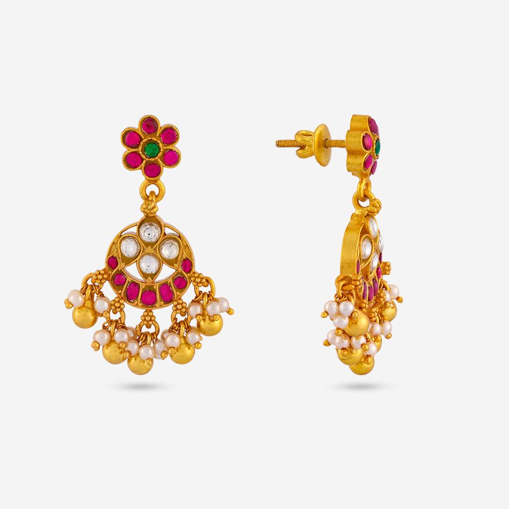 Ruby-Green Gold - Plated Festive Temple Earring - 467832 : 467832
