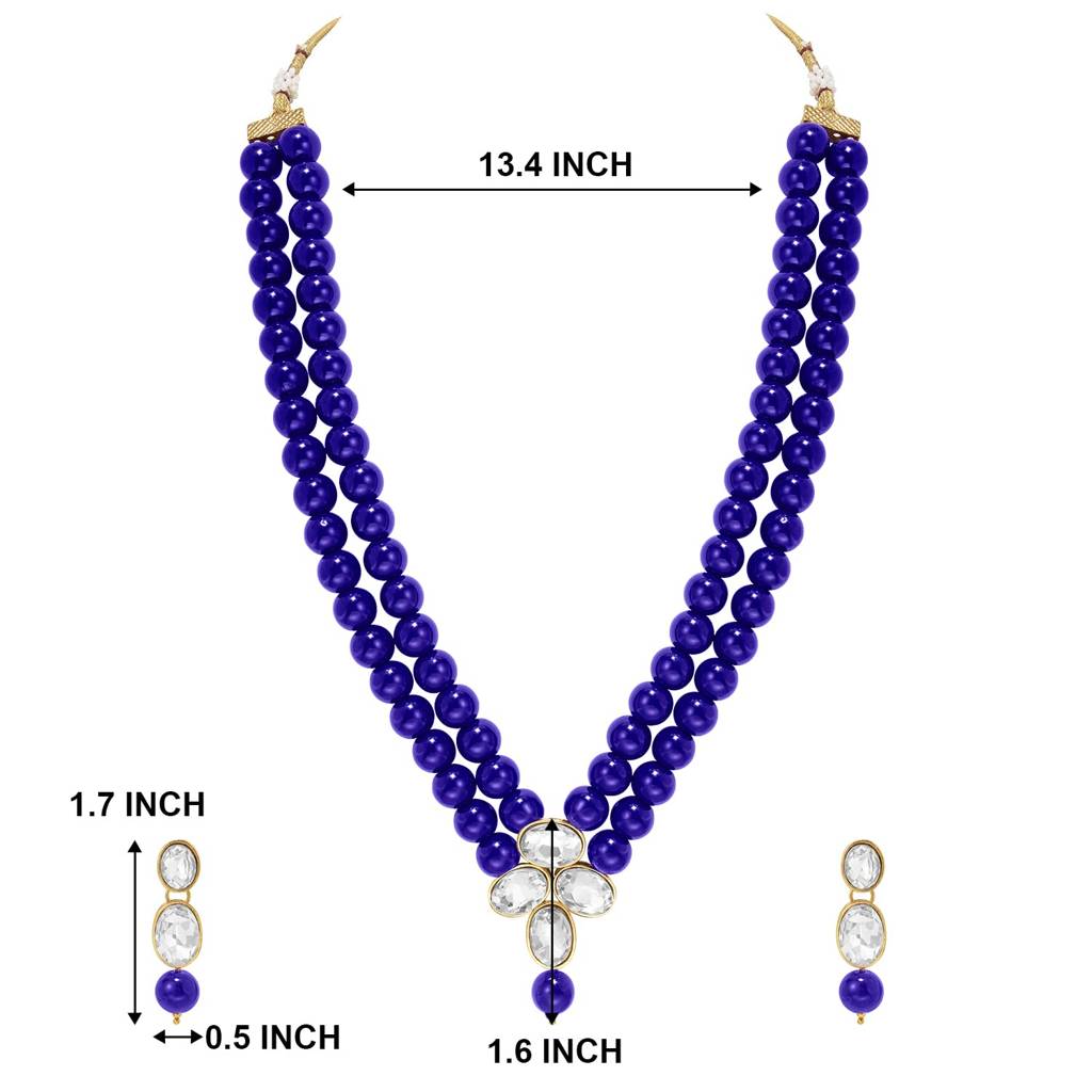 Gold Plated Blue Kundan Long Necklace Earring Indian Traditional Jewellery Set For Women : PF24N22B
