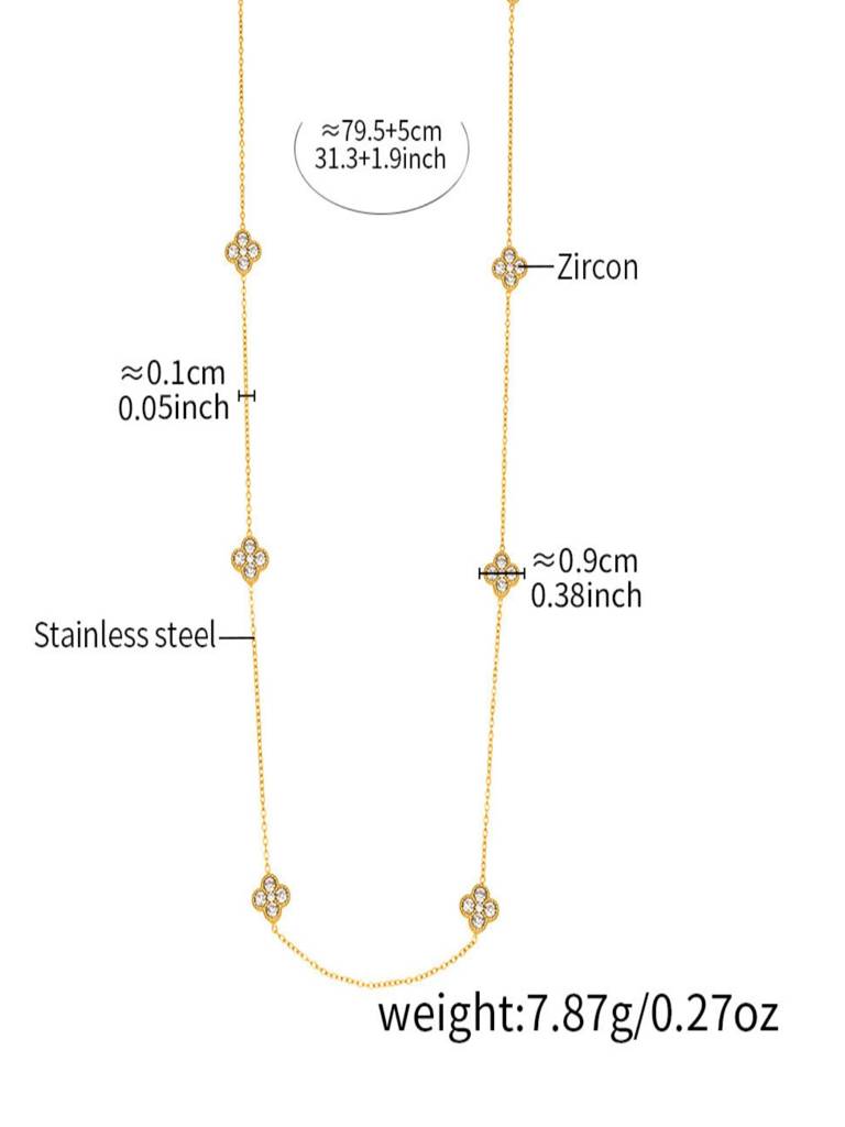 Flower Sweater Chain Necklace For Women Anti-Tarnish Waterproof 18K Gold Plated : ALL1125N086