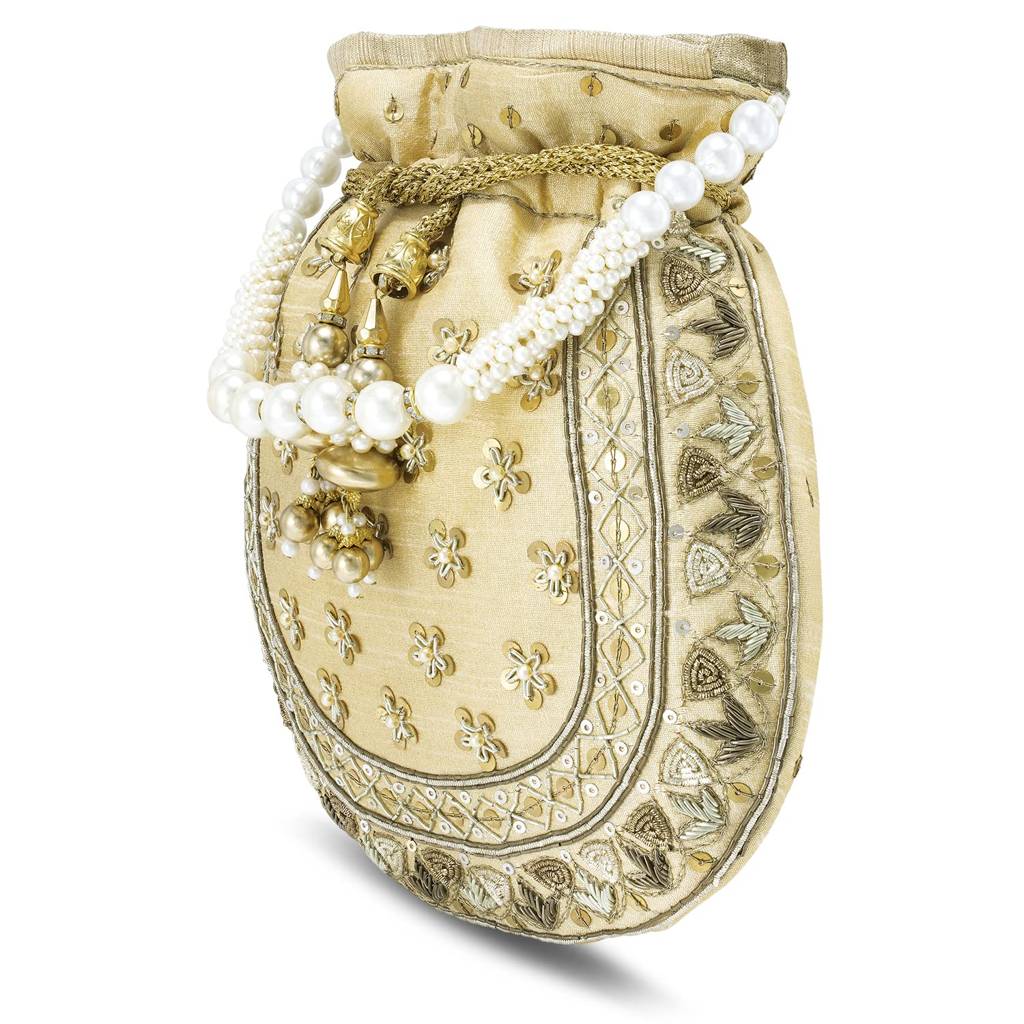 Potli Bags For Women Evening Bag Clutch Ethnic Bride Purse With Drawstring (P54Crm) : P54CRM