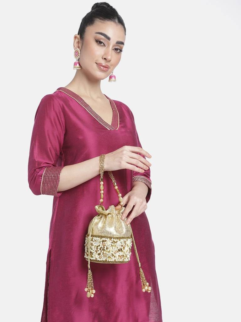 Potli Bags For Women Evening Bag Clutch Ethnic Bride Purse With Drawstring (P19G) : P19G