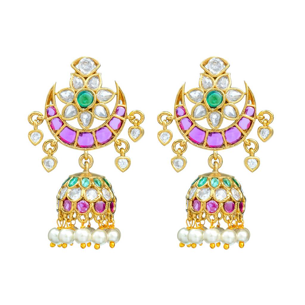 Gold Elegance Meenakshi Crescent Jhumka Earrings : 8905124572025