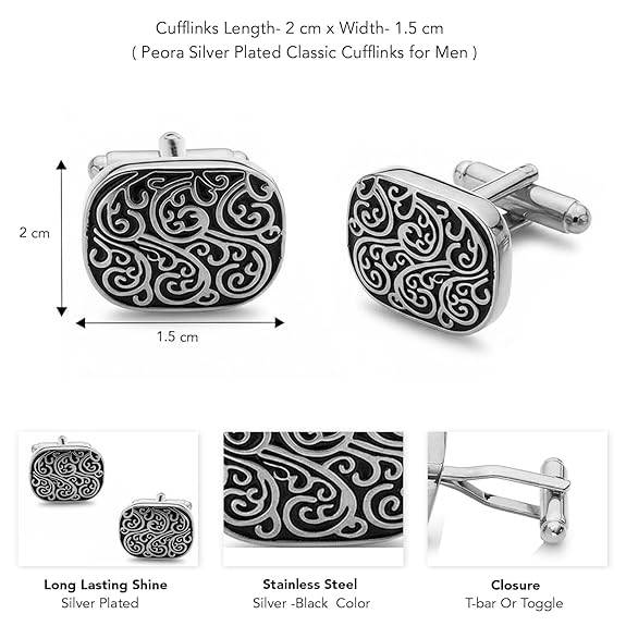 Black Classic Cufflinks For Men & Boys Silver Plated Stainless Steel Business Formal Design Jewellery Birthday A : PX9CL169SBL