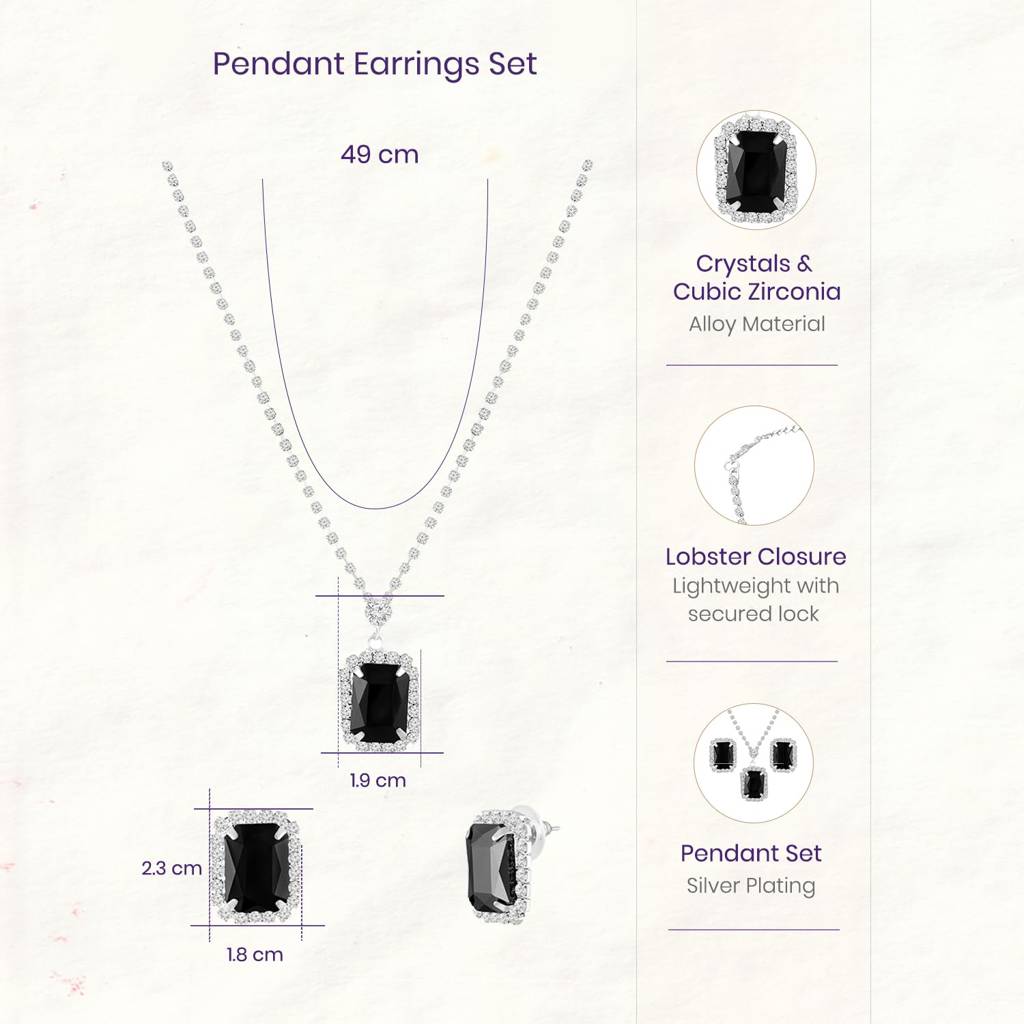 Pendant Chain Necklace Earrings Set For Women & Girls Jewellery Anniversary Gift For Her : PX9N192BL
