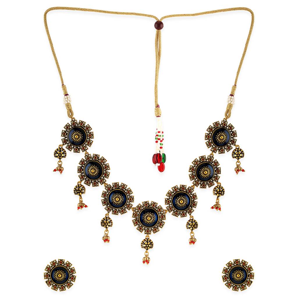 Arabian Nights Antique Gold Round Brass Jewellery Set : 8905124423945