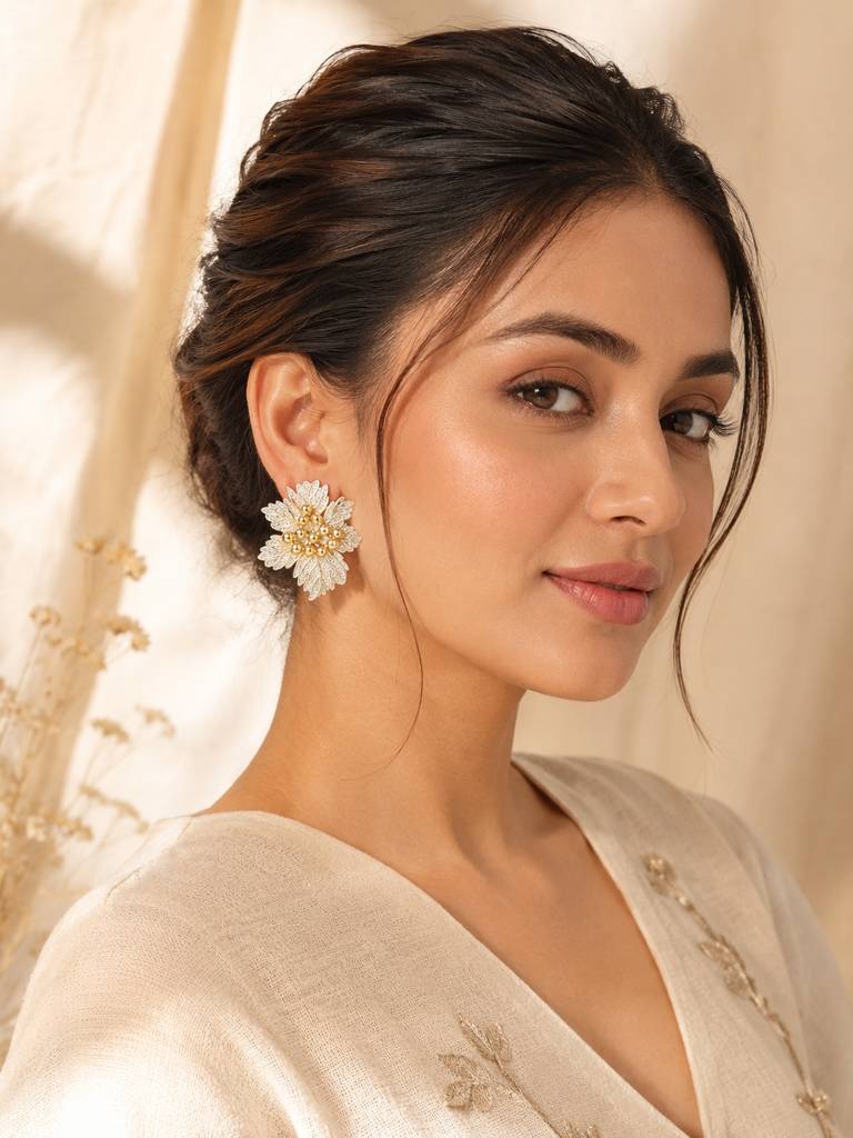 Golden Leaf Cluster Earrings : AN-LJ-WH-0050-DE