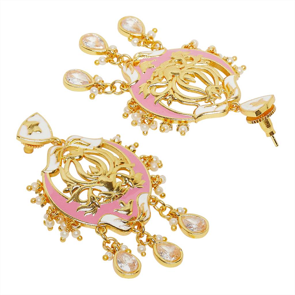 Shwet Kamal Enamelled Gold Toned Jhumki Earrings : 8905124444612
