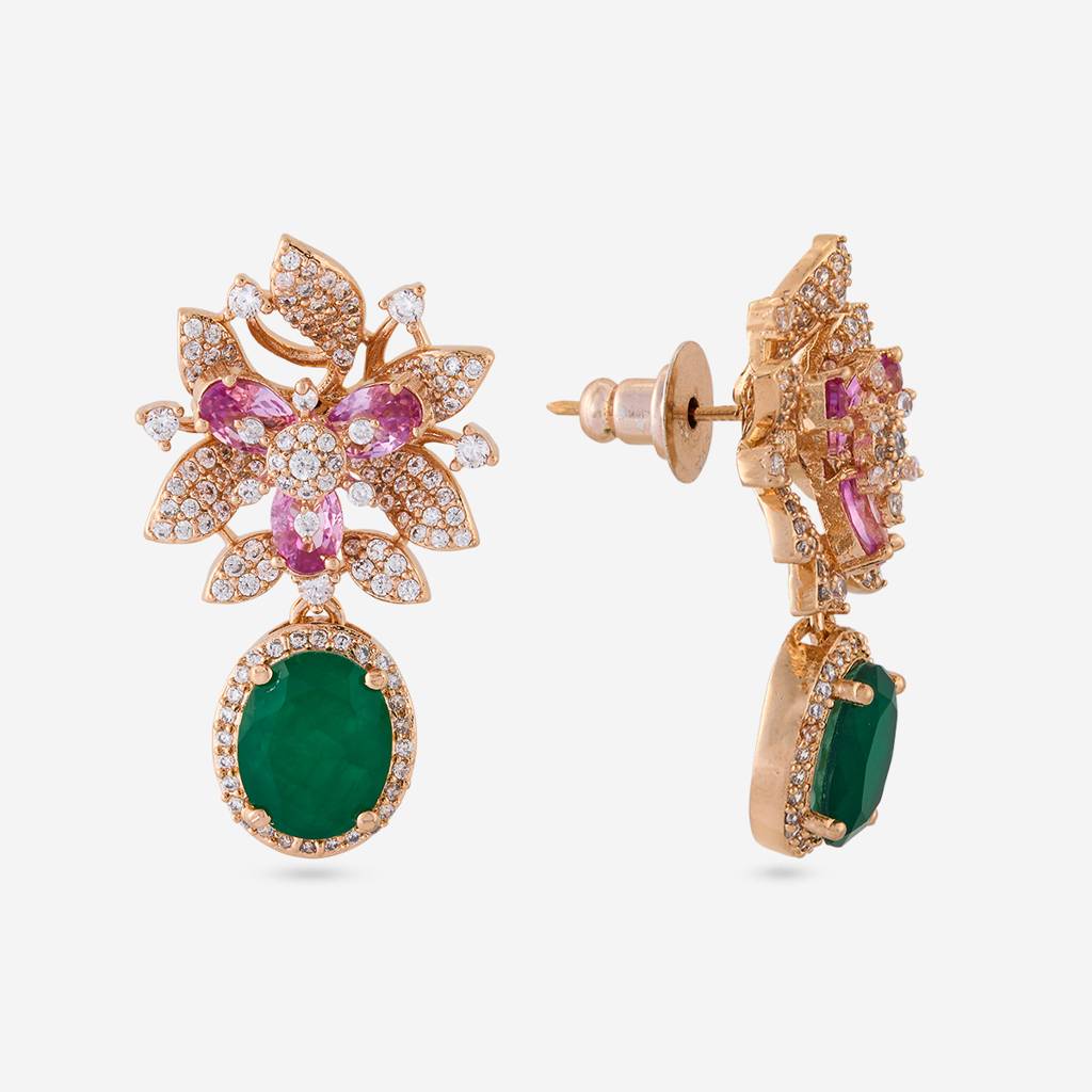Pnk Gld Ros - Plated Party Wear Zircon Pendant Set - 470861 : 470861