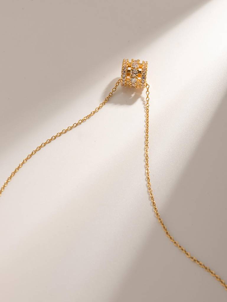 Golden Stainless Steel & 18K Gold Pvd Premium Necklace For Women | Elegant Crystal Barrel Pendant With Chain | Ant : NW2312028