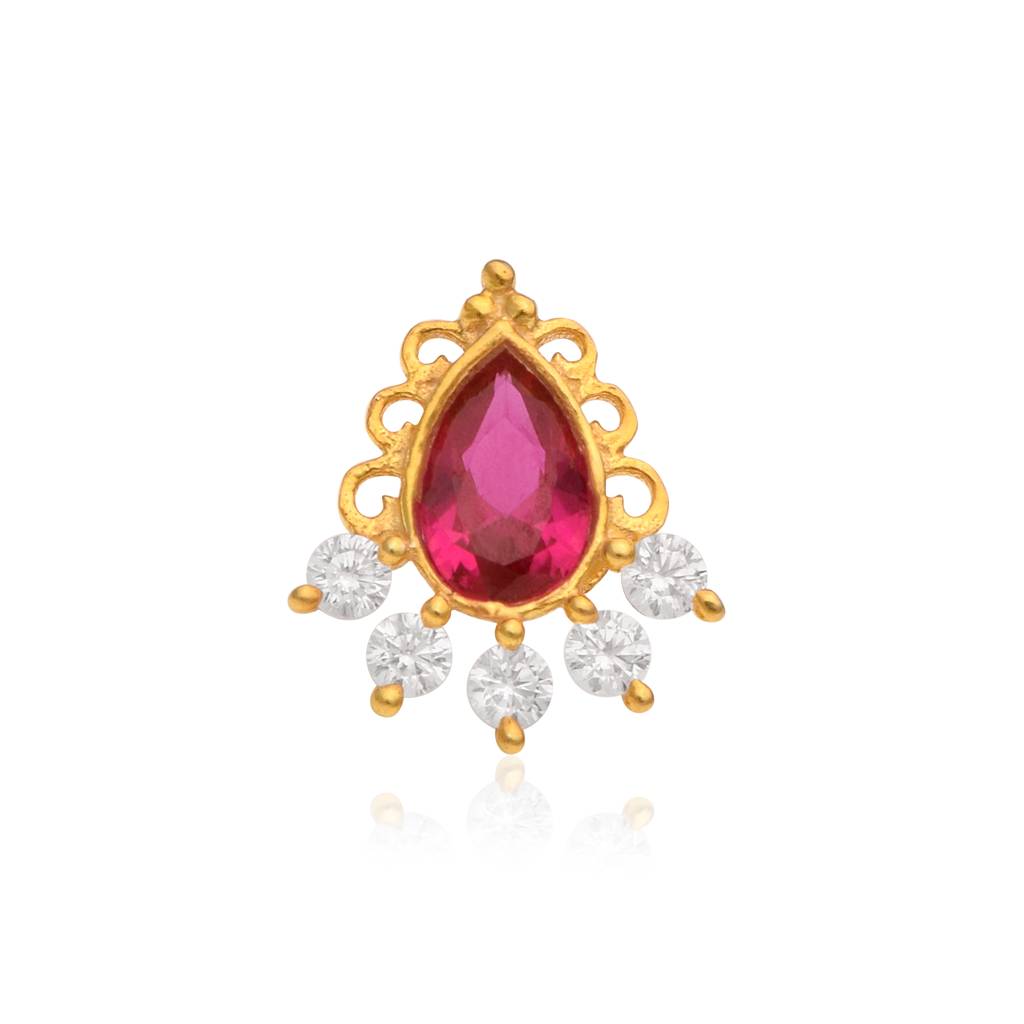 Traditional Halo Ruby Cz Nose Pin 925 Sterling Silver Gold Plated : NP-00312-RDCZ