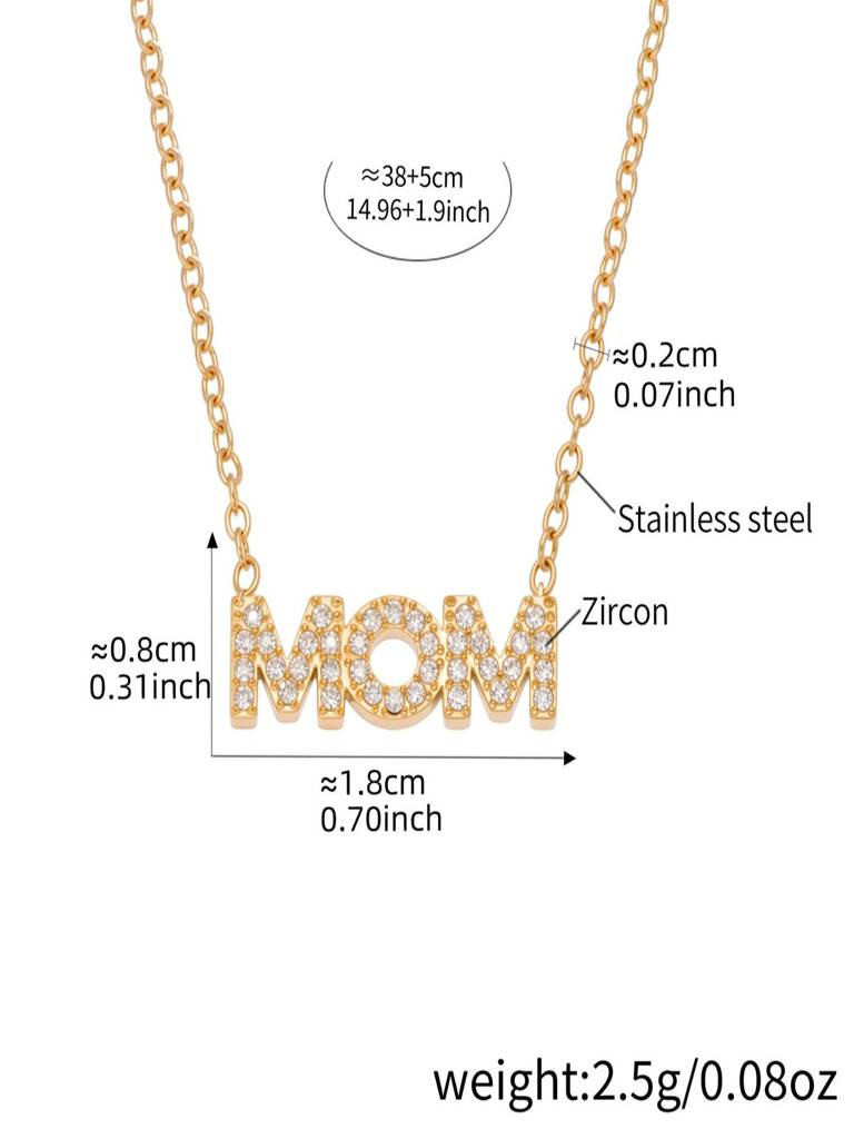 Mom Zircon Pendant Necklace For Women Anti-Tarnish Waterproof 18K Gold Plated : ALL1125P230G